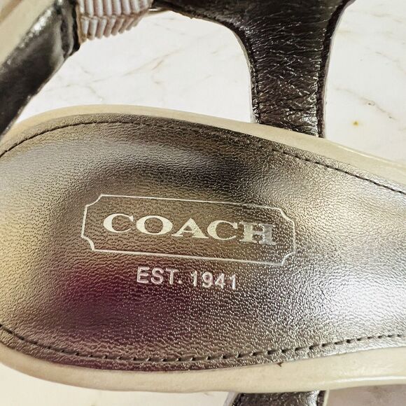 COACH Hanson Tan Gray Jeweled Rhinestone Platform Wedge Heel Sandals - US 8 - Picture 3 of 8